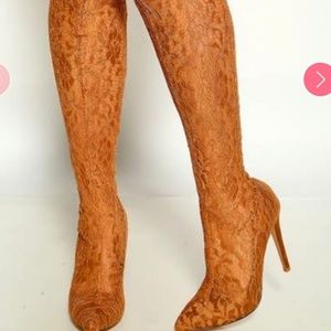 Rust color lace knee high boots